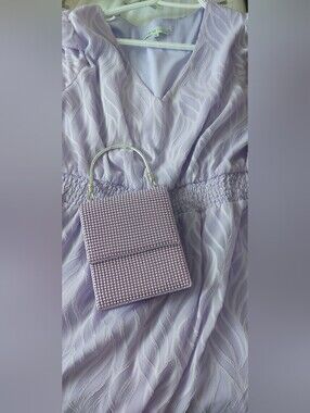 cleo Lavender V-Neck Midi Dress + matching purse